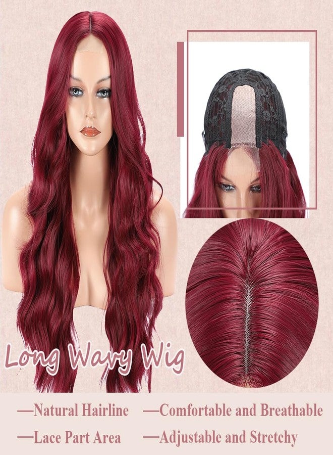 Colorful Queen 99j Burgundy Wig Glueless Long Wavy Synthetic Red Wigs for Women 26 Inch Curly Wig Put on and Go Wine Red Colored Wigs for Cosplay Daily Use - Image 3